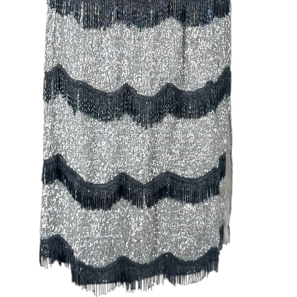 Batsheva NEW Octavia Cocktail Party Formal Midi Dress in Silver Sequin Size 6 - Picture 8 of 13